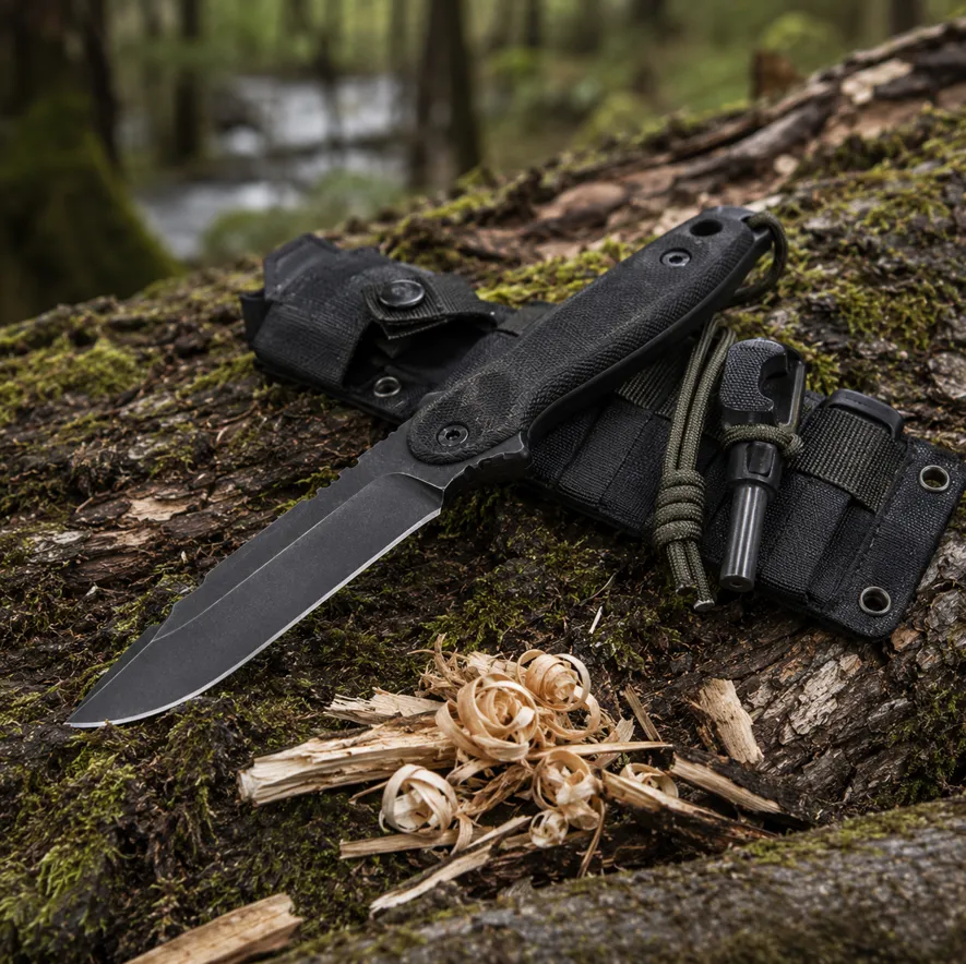 Overlevelseskniv med ferrocerium tennstål for bushcraft og friluftsliv