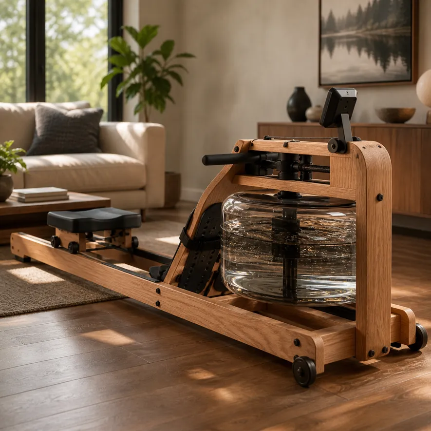 Romaskin med vannmotstand og vanntank - elegant tredesign for hjemmet