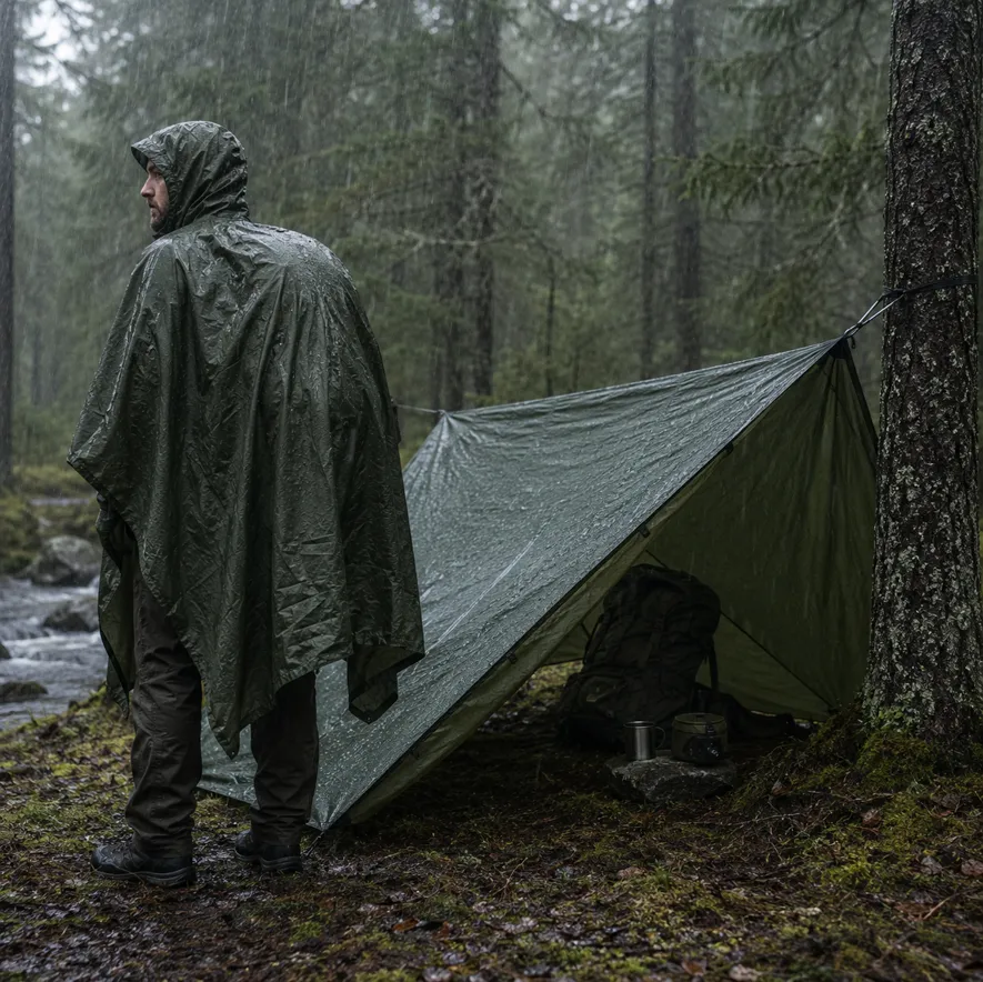 Kombinert tarp og poncho som regnbeskyttelse på tur - Sea to Summit og Exped