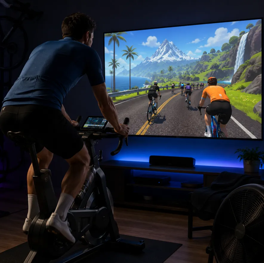 Trimsykkel med Zwift - tren i virtuelt miljø sammen med andre syklister på nett
